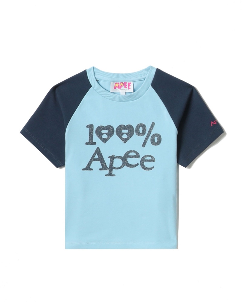 T Shirts Bape Graphique crop raglan Bleu Clair Femme | WKM-42208730